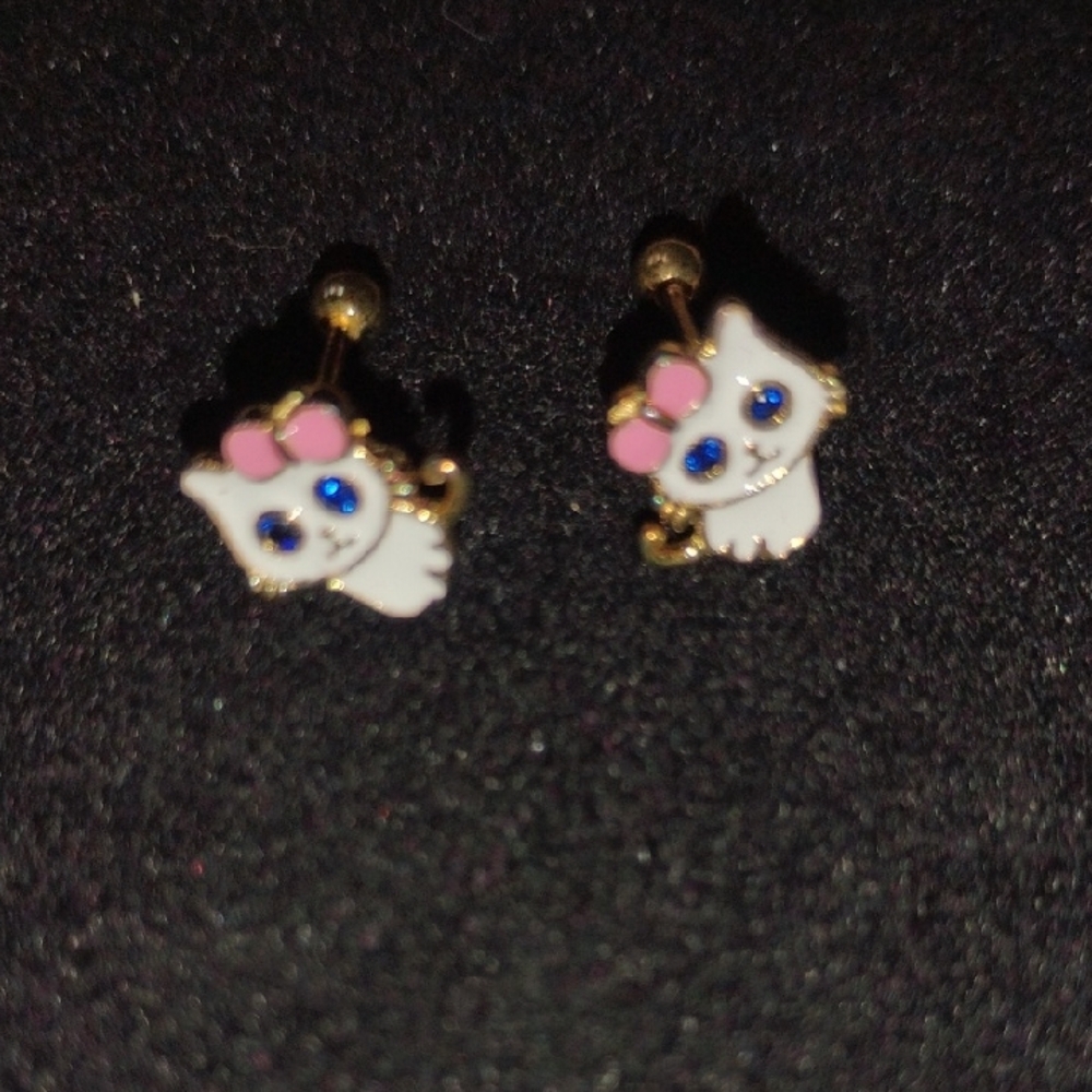 Cute Cat Earrings with Pink and Blue Accents